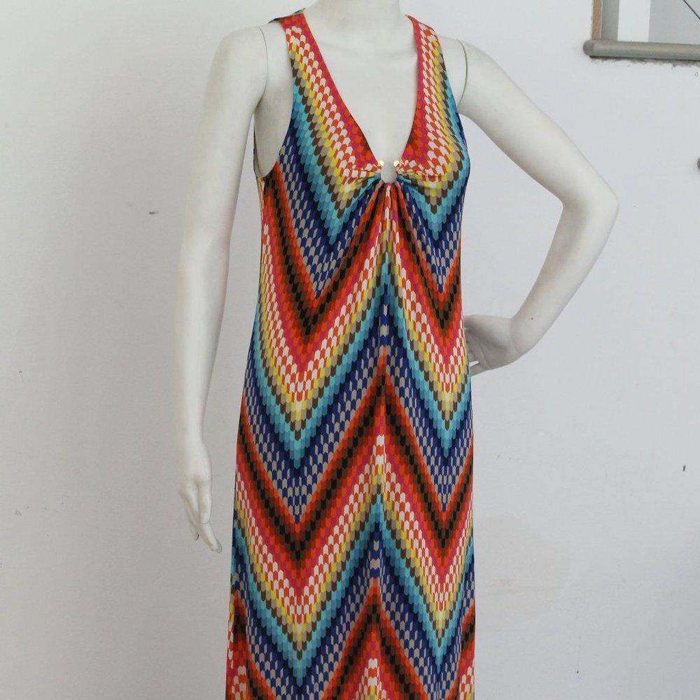 Trina Turk Maxi Dress Rayon Stretch Sleeveless Womens Size 2 Multicolored - Picture 2 of 16